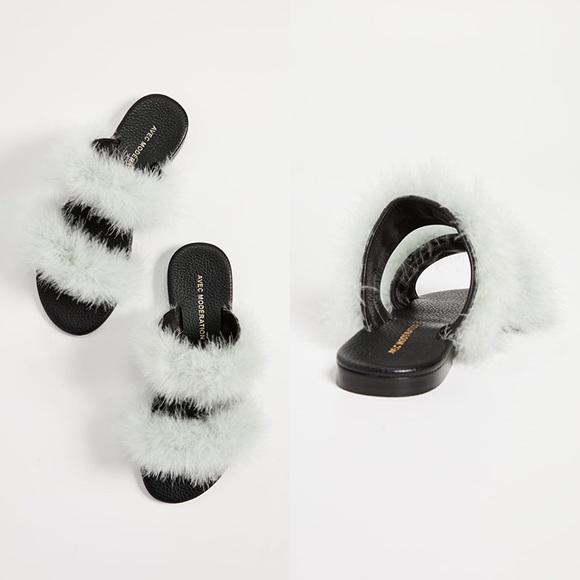 Avec Moderation | Ibiza Navy Blue Maribou Sandals - Picture 6 of 7